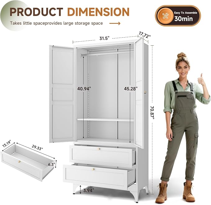 Letaya Metal Armoire Wardrobe Closet - Image 3