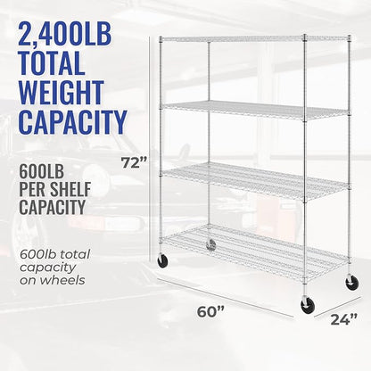 SafeRacks WS-602472-ZW4 NSF Certified 4-Tier Heavy Duty Wire Rack Storage - Image 2