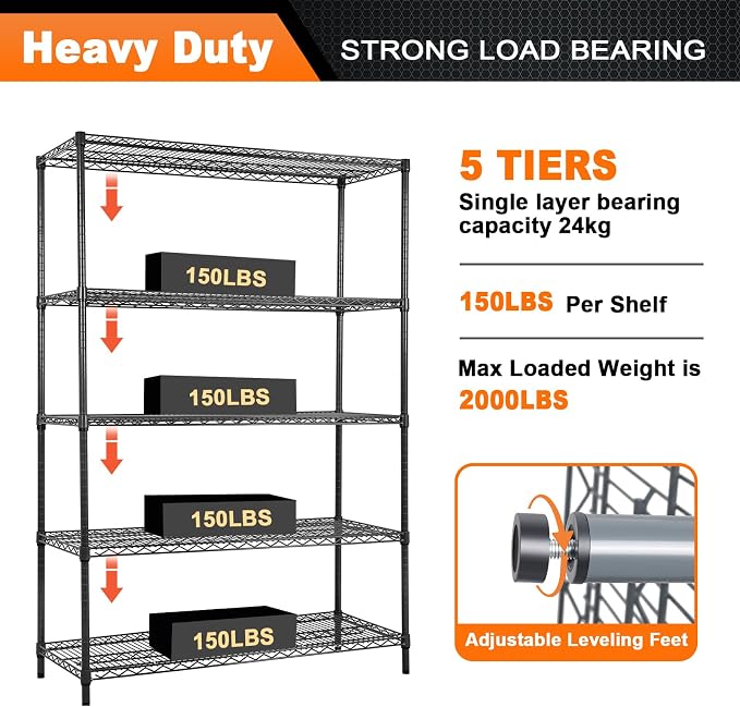 Land Guard 5 Tier Black Storage Racks and Shelving - Image 3