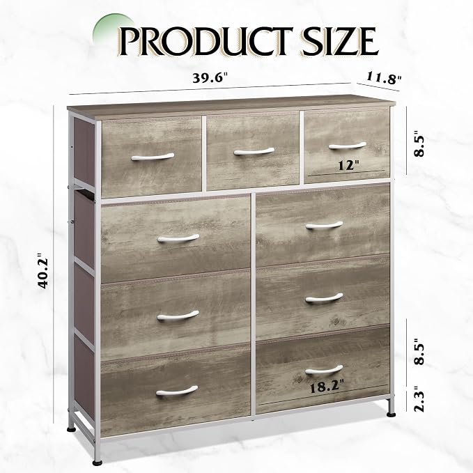 WLIVE Tall Dresser for Bedroom, 9 Drawer Chest of Drawers, Greige | 9 roomy - Image 3