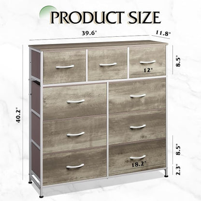 WLIVE Tall Dresser for Bedroom, 9 Drawer Chest of Drawers, Greige | 9 roomy - Image 3