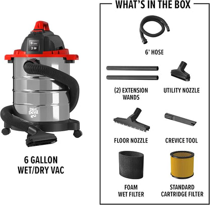 Dirt Devil 6 Gallon Corded Wet Dry Shop Vacuum, Heavy Duty Vacuum - Image 7