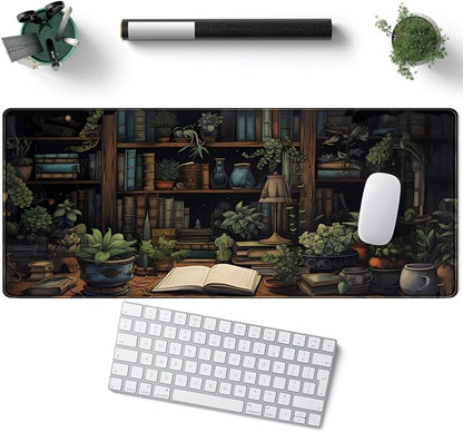 Desk Mat Green Bonsai Library Book Mouse Pad Big Vintage Aesthetic Desk Pad - Image 5