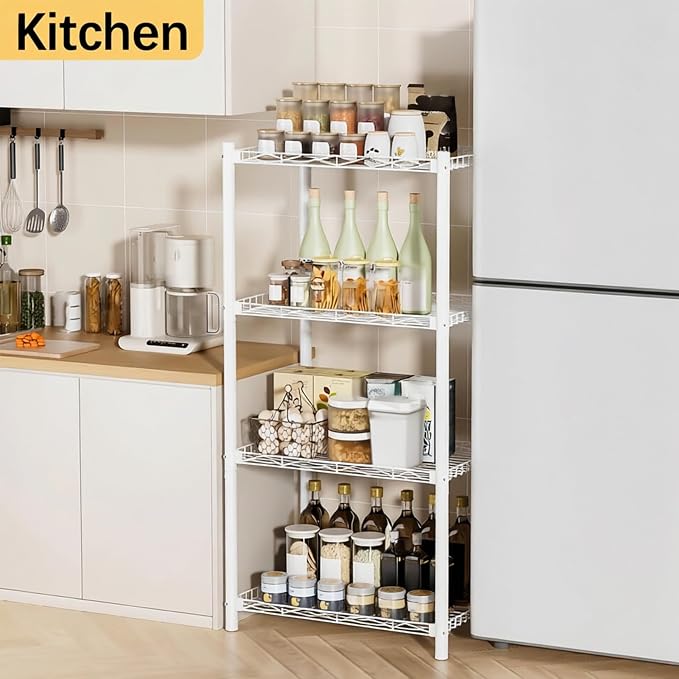 VETALLO 4 Tier Wire White Shelf | Storage Rack, Utility Corner Organizer - Image 2