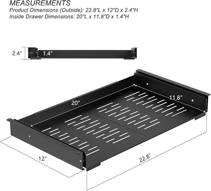 Under Desk Laptop Drawer, 22.8'' Wide Pull-Out Tray – Metal Perforated Bottom - Image 2