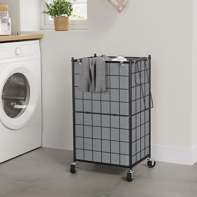 WOWLIVE Laundry Hamper with Wheels, Metal Wire Frame Rolling Laundry Basket - Image 3