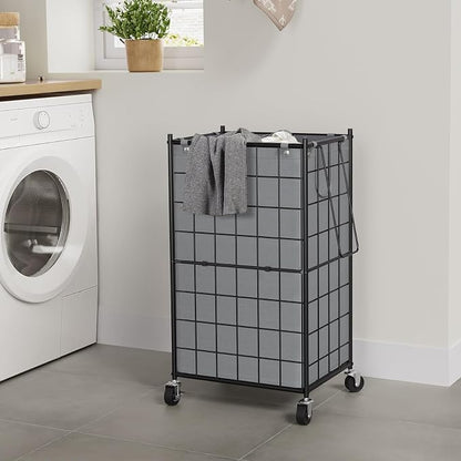 WOWLIVE Laundry Hamper with Wheels, Metal Wire Frame Rolling Laundry Basket - Image 3