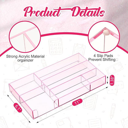 Translucent Pink Acrylic Desk Drawer Organizer 11 x 6.1 x 1.38 Inch Storage - Image 2