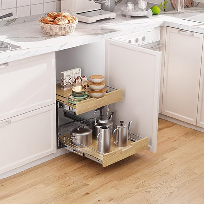 Pull Out Cabinet Organizer, Heavy-Duty Slide Out Shelf, Wood and Wire Basket - Image 4