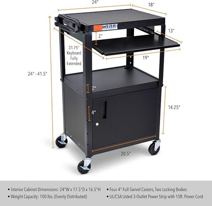 Stand Steady AV Cart with Locking Cabinet, Adjustable Height, UL Certified - Image 6