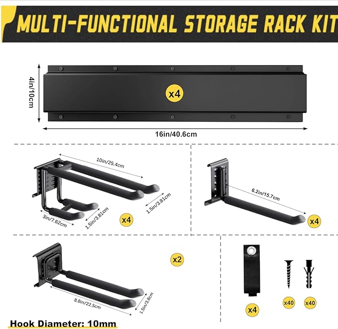 64'' Garage Tool Organizer Wall Mount, Garage Hooks Heavy Duty, Shovel Holder - Image 2