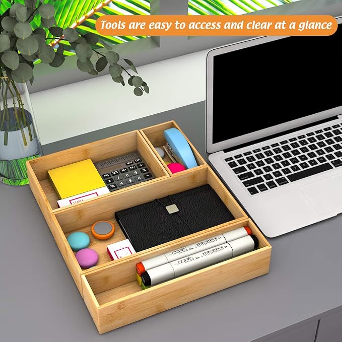 Bamboo Kitchen Drawer Organizer, Wooden Storage Box - Image 5