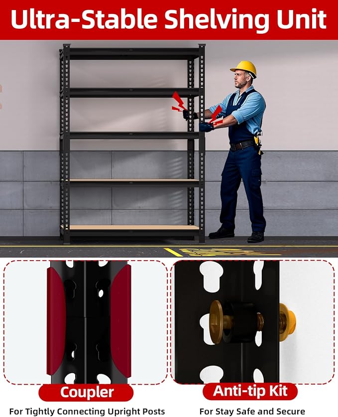 PrimeZone 5-Tier Garage Storage Shelves, Adjustable Metal Shelving, Heavy-Duty - Image 8