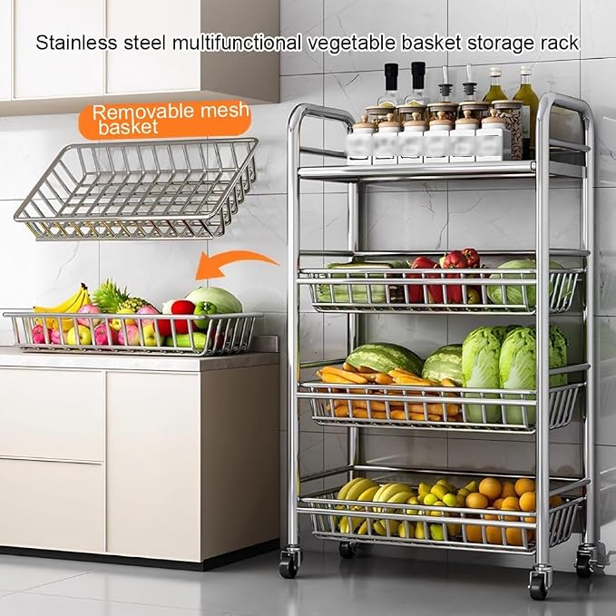 304 Stainless Steel Rolling Cart, Utility Kitchen Storage Carts - Image 3