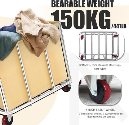 Commercial Laundry Cart with Wheels, 11.35 Bushels Large Roller with Removable - Image 3