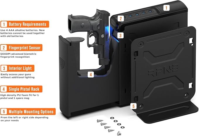 RPNB Gun Safe, Mounted Biometric Nightstand Handgun Safe - Image 3