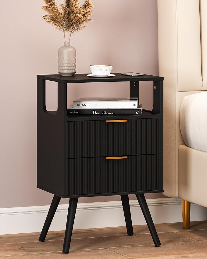 Black Nightstand, Modern Bedside Table by Leomonio