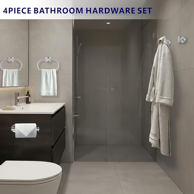 Bathroom Hardware Set Includes Towel Ring, Toilet Paper Holder and 2 Towel Hooks - Image 2