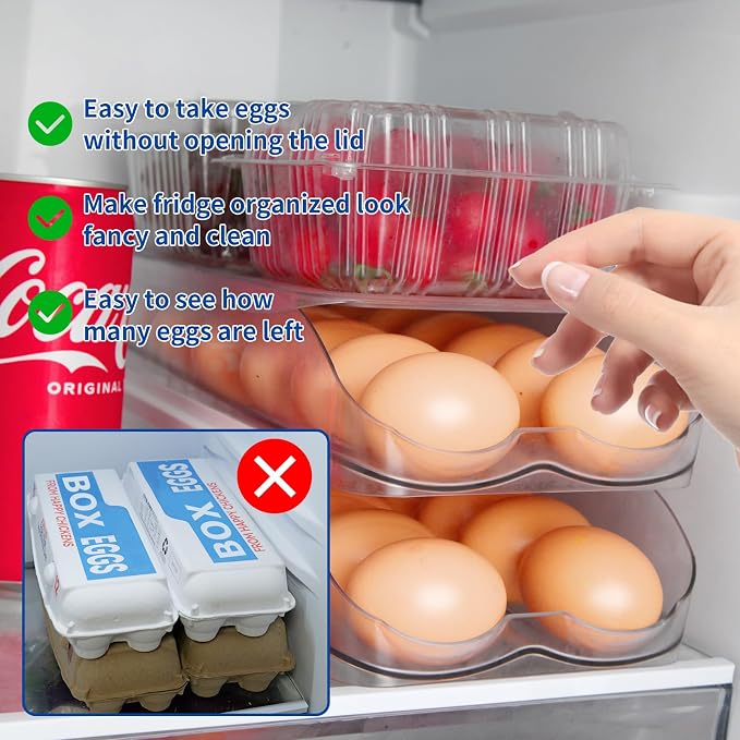 Egg Holder for Fridge, Automatic Rolling Egg Organizer for Refrigerator - Image 3
