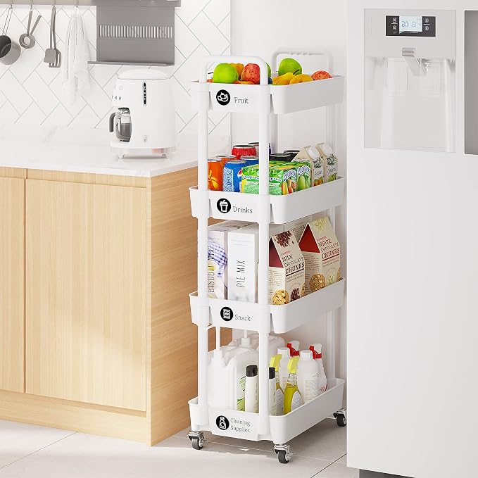 Laiensia 4-Tier Storage Carts, Mobile Shelving Unit Cart - Image 4