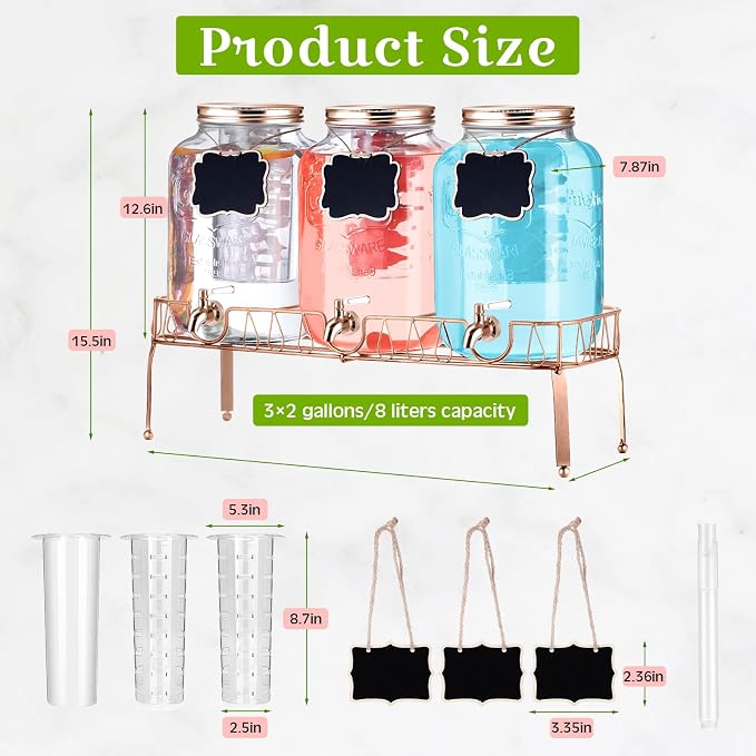 Lallisa 3 Pcs 2 Gallon Glass Drink Dispenser - Image 2