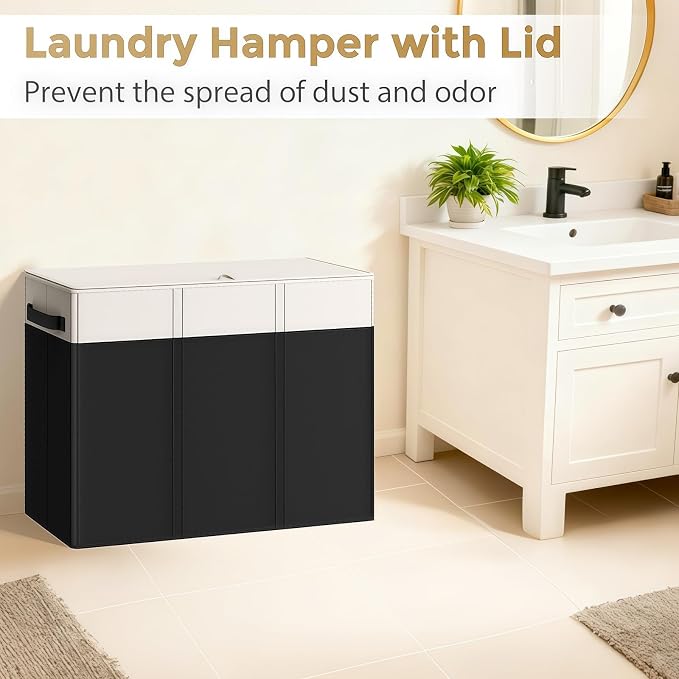 180L Laundry Hamper 3 Section, Large Laundry Basket - Image 6