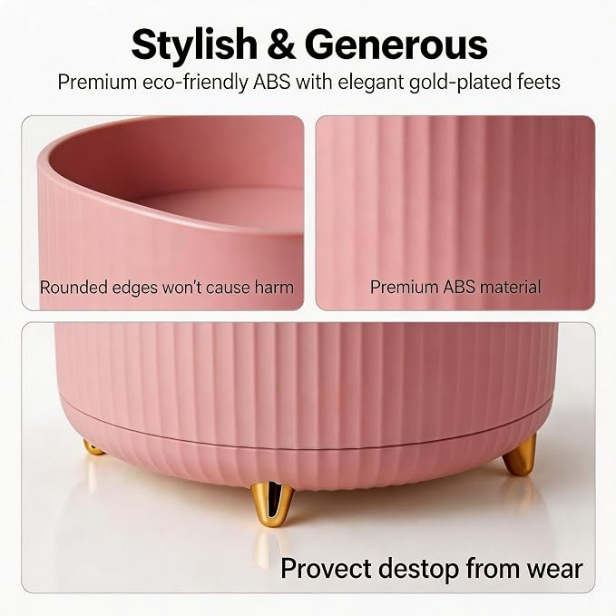 360 Rotating Makeup Brush Holder Organizer, 5-Slot Pink Spinning Cup - Image 4