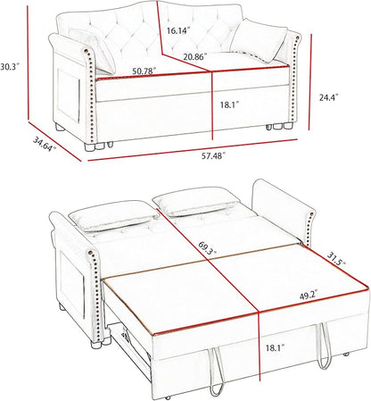 hansones 65'' 3-in-1 Folding Sofa Bed – Queen Size Pullout, Modern Chenille - Image 2