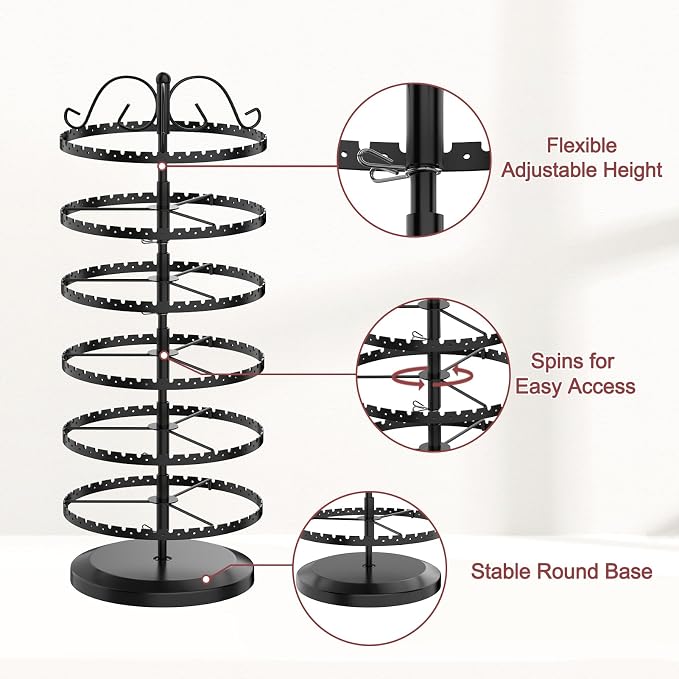 MODOWEY 6 Tier Rotating Earring Holder Organizer Stand, Adjustable Metal - Image 3