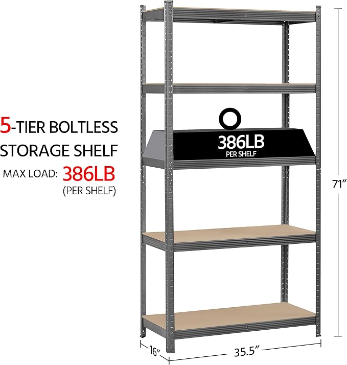 Topeakmart 5-Tier Garage Storage Shelving Unit Adjustable Metal Shelves Heavy - Image 3