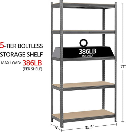 Topeakmart 5-Tier Garage Storage Shelving Unit Adjustable Metal Shelves Heavy - Image 3