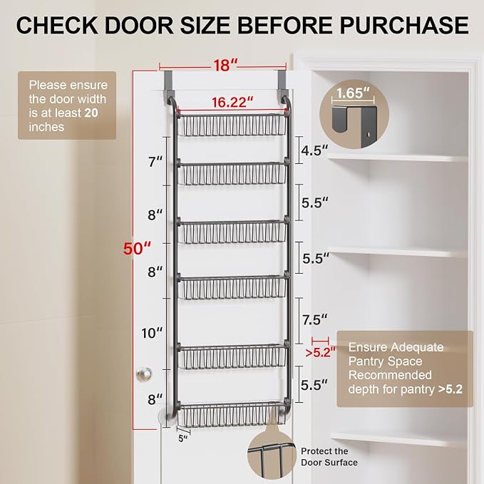 Delamu Over the Door Pantry Organizer, 6-Tier Metal Pantry Door Organization - Image 2
