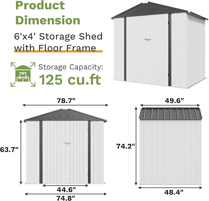 Patiowell 6x4 FT Outdoor Storage Shed - Image 2