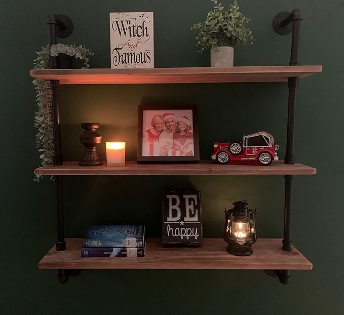 HDDFER Pipe Shelves Industrial Pipe Shelving Shelves Real Wood Industrial - Image 4