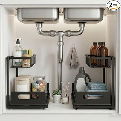 Sturdy Metal Under Sink Organizer 2 Tier, Pull Out Drawer Slides Under Sink by MERATIA