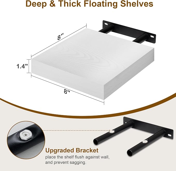 8 Inch Deep Floating Shelves White, Rustic Wood Floating Shelf - Image 3