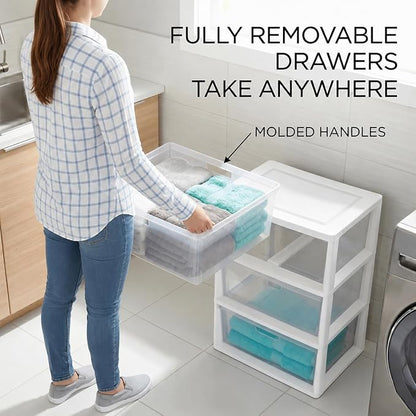 3 Drawer Storage Tower, Wide Plastic Floor Organizer - Image 7