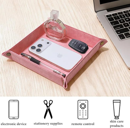 Valet Tray Desktop Storage Organizer – Premium PU Leather Catchall Bedside - Image 5