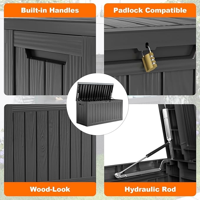 80 Gallon Resin Deck Box, Lockable Outdoor Storage Box - Image 4