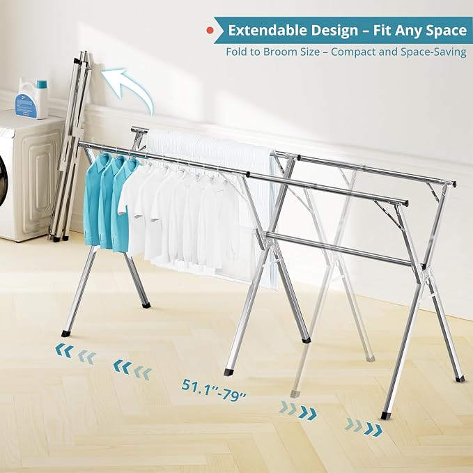 JAUREE 79 Inches Clothes Drying Rack, Drying Rack Clothing Folding Indoor - Image 2