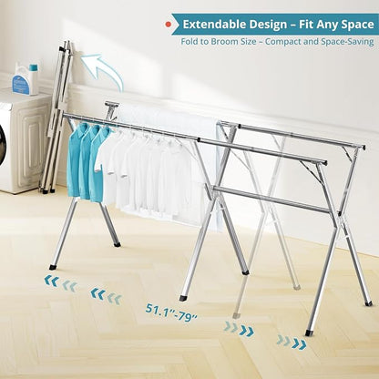 JAUREE 79 Inches Clothes Drying Rack, Drying Rack Clothing Folding Indoor - Image 2