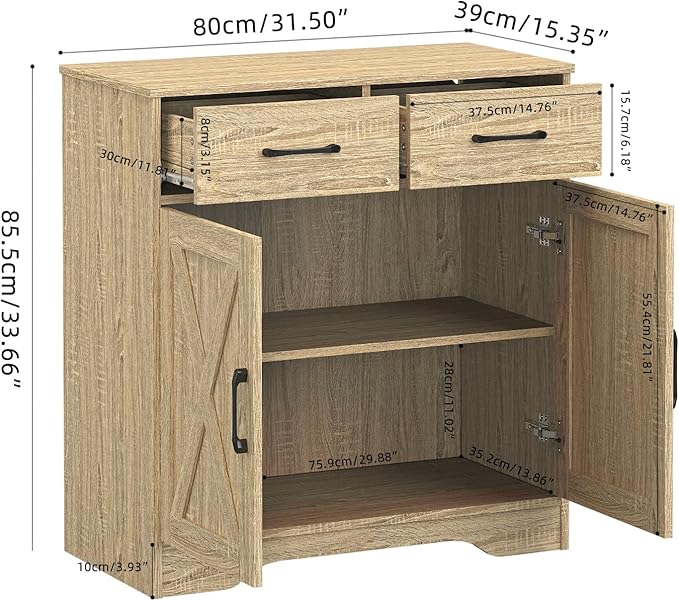 Panana Sideboard 2 Drawers 2 Doors Entryway Storage Cabinet Living Room - Image 3