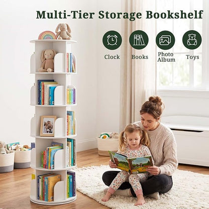 5 Tier Rotating Bookshelf Tower, Round Spinning Bookshelf | 360°revolving - Image 7