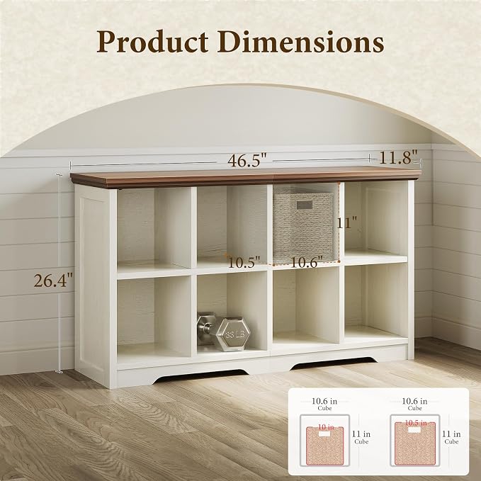 OffiGo 8 Cube Organizer Bookcase, Modern Farmhouse Open Shelf - Image 3