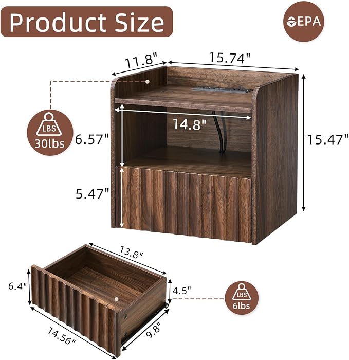 Modern Fluted Floating Nightstand Wall Mounted - Image 2
