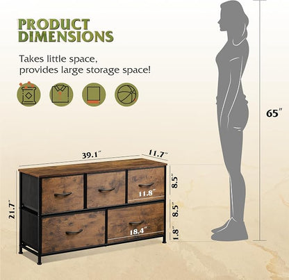 WLIVE Dresser for Bedroom with 5 Drawers, Wide Chest of Drawers, Fabric Dresser - Image 3