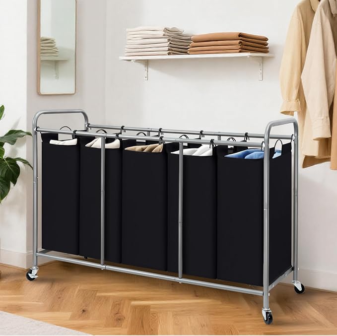 STORAGE MANIAC 5 Section Laundry Sorter, 5 Bins Rolling Separator Laundry Basket - Image 6