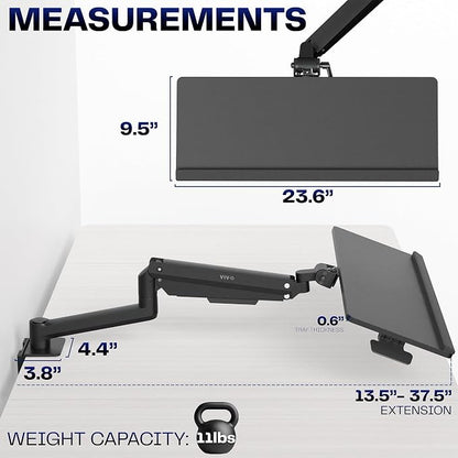 VIVO Sit-Stand 24 Inch Pneumatic Spring Keyboard and Mouse Tray Clamp-on Desk - Image 4
