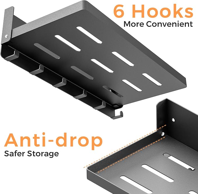 Small Folding Metal Shelf with Hooks, RV Fold-Down Wall Shelf, 6 Hooks - Image 5