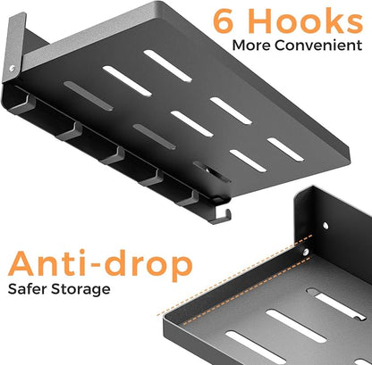Small Folding Metal Shelf with Hooks, RV Fold-Down Wall Shelf, 6 Hooks - Image 5